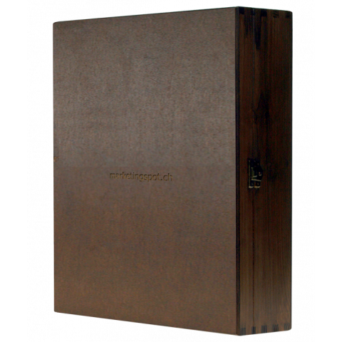 Wooden wine box, hinged cover, light brown wood, (triple)