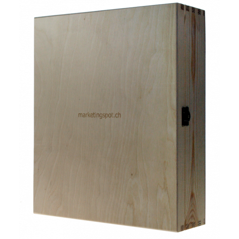 Wooden wine box, hinged cover, natural wood, (triple)