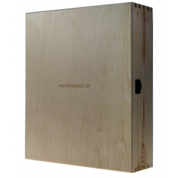 Wooden wine box, hinged cover, natural wood, (triple)