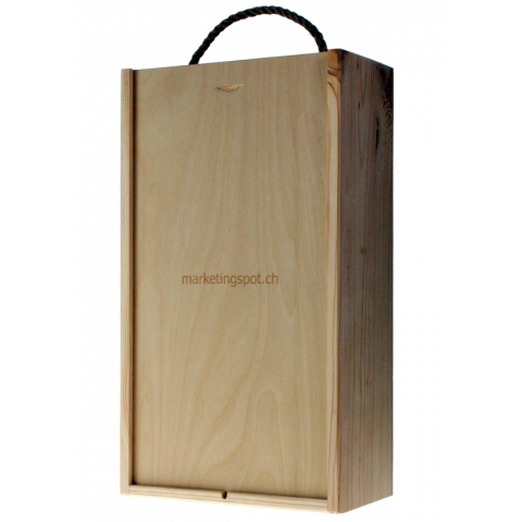 Wooden wine box, sliding cover, natural wood, (double)