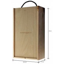 Wooden wine box, sliding cover, natural wood, (double)